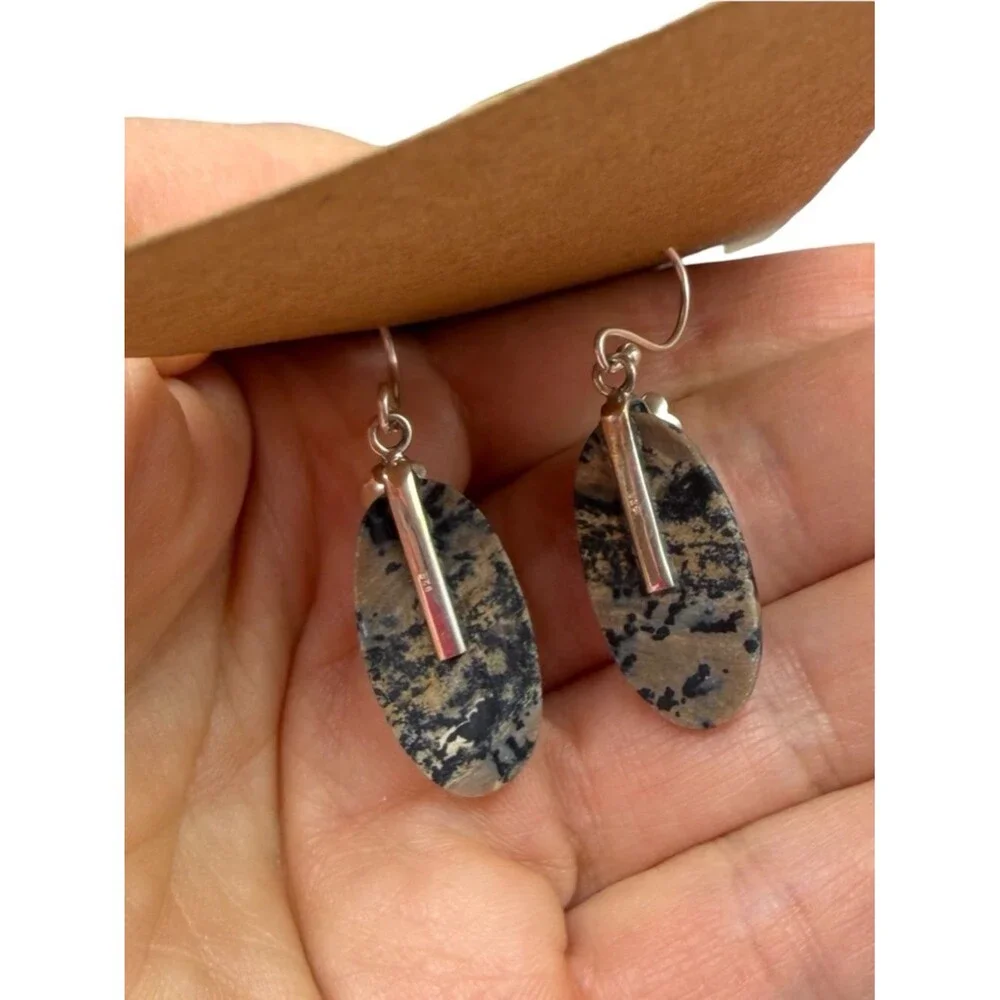 Russian Honey Dendrite Earrings Solid 925 Sterling Silver Dendritic Opal